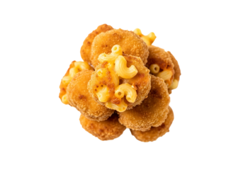 Pile of fried mac and cheese balls on transparent background