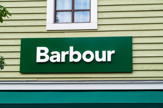 Cannock, Staffordshire, UK &ndash; September 9th 2025: External logotype of Barbour, an English clothing company at an outlet store