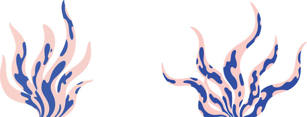 Abstract organic shapes with blue and pink brush strokes on white background