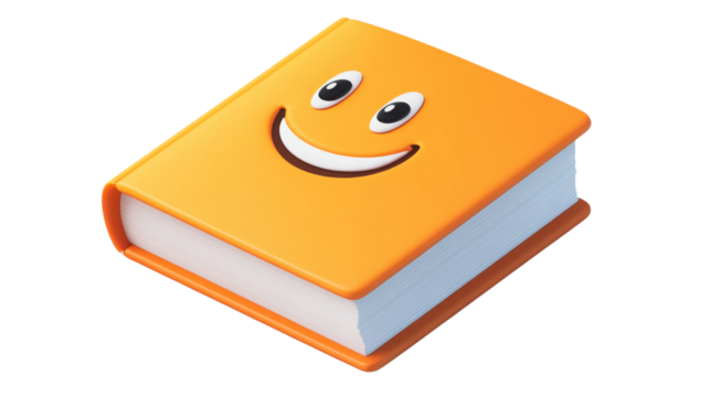 Orange Book with Smiling Face isolated on a Transparent or white Background
