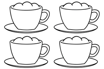 Obraz premium Four frothy coffee cups on saucers frothy drink beverage
