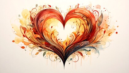 A vibrant heart design with ornate floral details