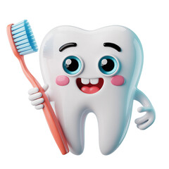 tooth with toothbrush 3d render icon 