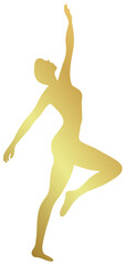 Elegant golden silhouette of a dancing woman with one arm raised. Perfect for luxury design, yoga, wellness, fashion, and modern decorative digital projects.