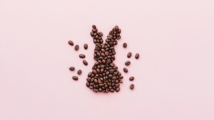 Easter Bunny Coffee Bean Art on Pink Background for Holiday Theme