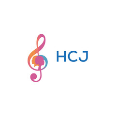 HCJ “Creative music academy logo with silhouette heads and notes” HCJ Later Logo, “Modern music therapy logo with faces and note symbol”

