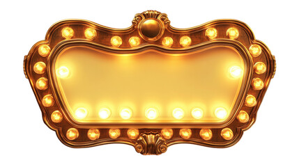 Ornate Golden Illuminated Signboard  isolated on a Transparent or white Background