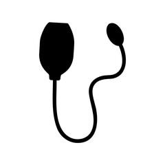 Black silhouette of a sphygmomanometer bulb and valve on a white background