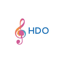 HDO  “Colorful music logo with human faces and treble clef design” HDO  Later Logo, “Creative music academy logo with silhouette heads and notes” 
