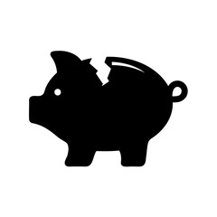 Broken piggy bank icon representing financial difficulty or savings depleted in black