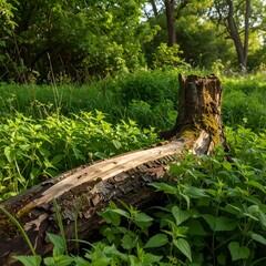 Fallen log in forest undergrowth