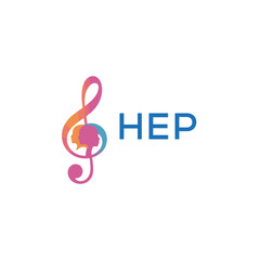 HEP  “Colorful music logo with human faces and treble clef design” HEP  Later Logo, “Creative music academy logo with silhouette heads and notes” 
