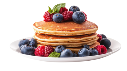 Pancake Stack with Berries on Plate  isolated on a Transparent or white Background