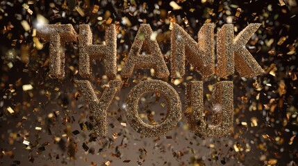 Golden Thank You Message with Confetti Celebration.