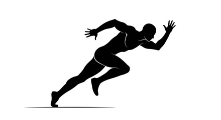 Dynamic silhouette of a sprinter in full motion on white background