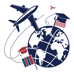 Global Travel and Education With Multiple Flags and Airplanes globe world
