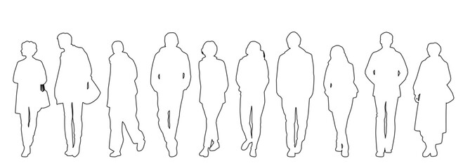 Silhouettes of people, abstract. Linear hand drawing, vector illustration. Black and white colors, isolated on white background