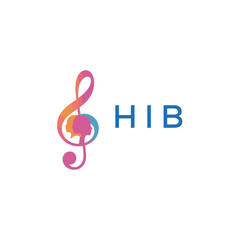 Naklejka premium HIB “Colorful music logo with human faces and treble clef design” HIB Later Logo, “Creative music academy logo with silhouette heads and notes”HIB music, logo, HIB abstract, creative, HIB colo