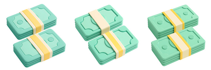 Stacks of money with straps isolated on transparent background