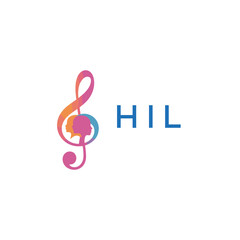 Fototapeta premium HIL “Colorful music logo with human faces and treble clef design” HIL Later Logo, “Creative music academy logo with silhouette heads and notes”HIL music, logo, HIL abstract, creative, HIL colorful,