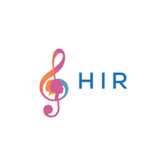 Fototapeta premium HIR “Colorful music logo with human faces and treble clef design” HIR Later Logo, “Creative music academy logo with silhouette heads and notes” 