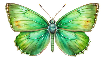 Fototapeta premium Watercolor butterfly isolated on transparent background with green and yellow wings