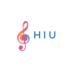 HIU “Colorful music logo with human faces and treble clef design” HIU Later Logo, “Creative music academy logo with silhouette heads and notes” 
