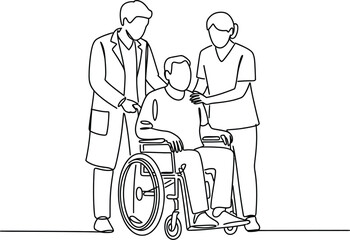 Healthcare professionals assisting patient in wheelchair care support assistance medical team