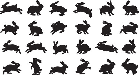 Collection of black rabbit silhouettes in various poses