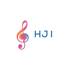 HJI “Colorful music logo with human faces and treble clef design” HJI Later Logo, “Creative music academy logo with silhouette heads and notes” 
