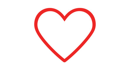 Minimal red heart outline on white background for love and romance design
