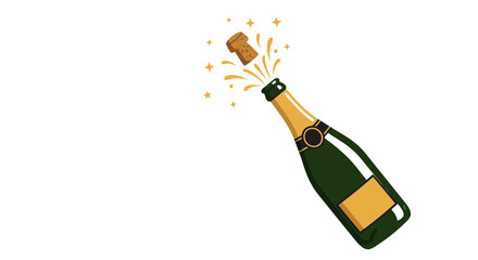 Celebratory champagne bottle burst with sparkles on white background