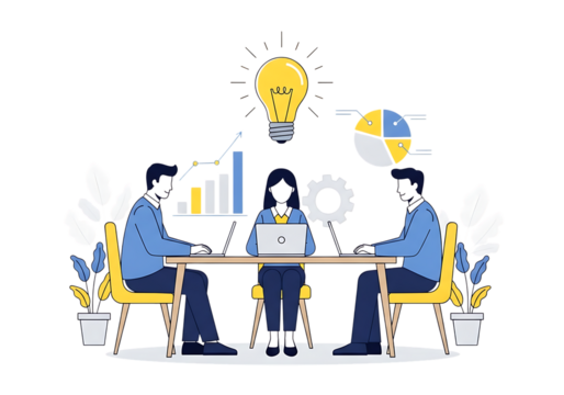 Business Team Collaboration Brainstorming and Analyzing Data for Successful Strategy