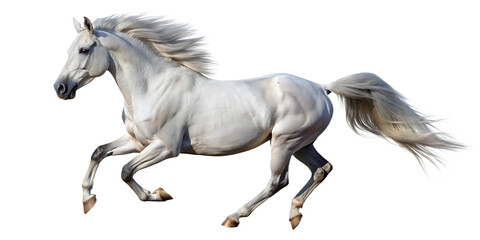 Obraz premium White horse with flowing mane galloping isolated on a transparent background animal