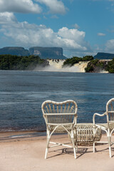 Canaima National Park with chairs and waterfall, Venezuela