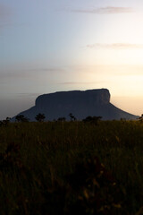 Mountain silhouette at sunrise in Canaima National Park, Venezuela
