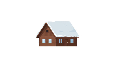 Cozy winter cabin with snow-covered roof on white background