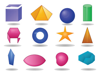 Geometric Shape Icon Set with Colorful 3D Vector Illustration