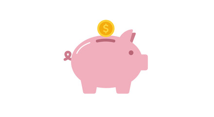 Cute piggy bank with coin in minimalist flat design