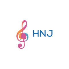 Fototapeta premium HNJ “Colorful music logo with human faces and treble clef design” HNJ Later Logo, “Creative music academy logo with silhouette heads and notes” 