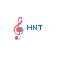 Obraz premium HNT “Colorful music logo with human faces and treble clef design” HNT Later Logo, “Creative music academy logo with silhouette heads and notes” 