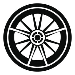 Fototapeta premium Black Wagon Wheel with Spokes Radiating from Central Hub Vector Illustration Image