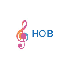 HOB “Colorful music logo with human faces and treble clef design” HOB Later Logo, “Creative music academy logo with silhouette heads and notes” 
