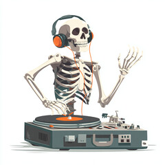 skeleton with headphones