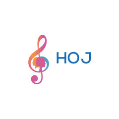 Obraz premium HOJ “Colorful music logo with human faces and treble clef design” HOJ Later Logo, “Creative music academy logo with silhouette heads and notes” 