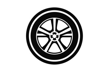 Black and White Image of a Car Tire with Five Spoke Rim Design