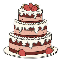 Three Tier Strawberry Chocolate Cake Illustration