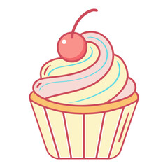 Cute Cupcake Illustration with Cherry Topping