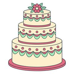 Elegant Wedding Cake Illustration with Floral Decoration