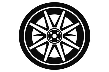 Obraz premium Black and White Illustration of a Car Wheel with Eight Spokes and Five Dots